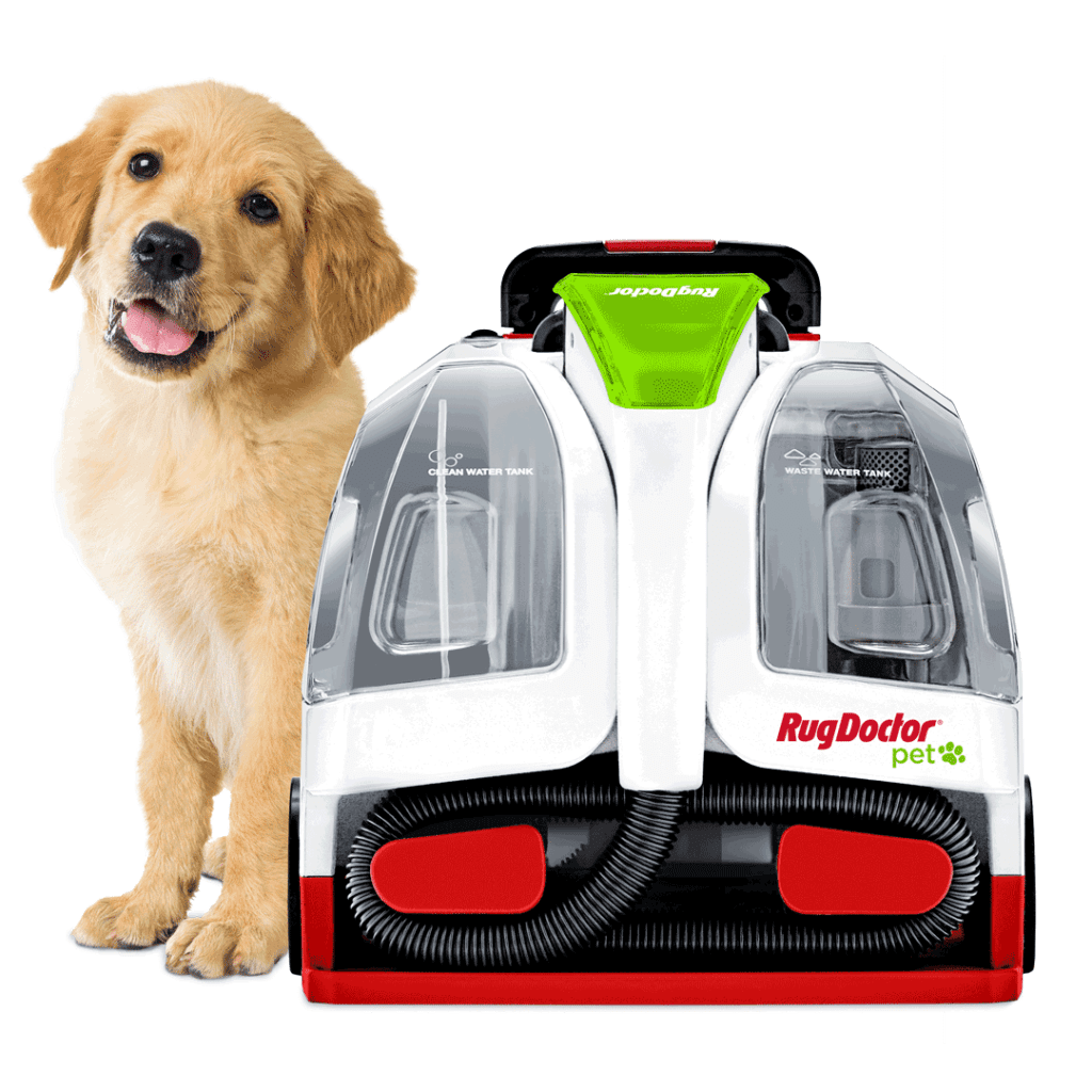Pet Portable Spot Cleaner: Front view with puppy on the side